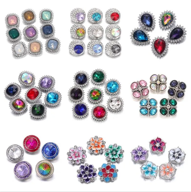 Noosa 18mm Snap Buttons Jewelry Rhinestone Mixed Round Metal Flower Snap Button Bracelet Necklace Ginger Charms Jewelry