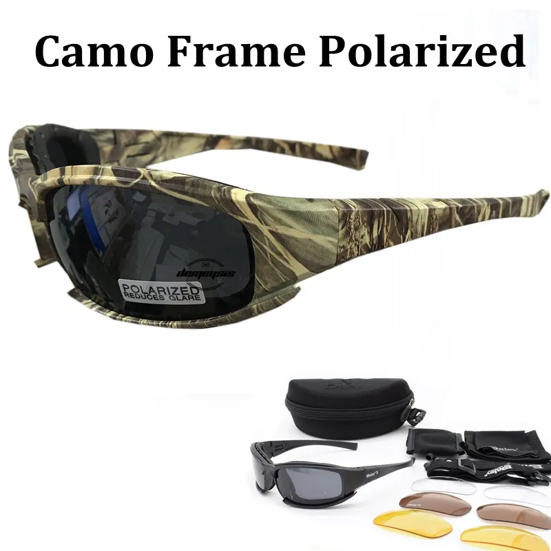 Camouflage tactique hommes lunettes polarisées tir chasse lunettes 4 lentilles Kit lunettes de soleil hommes randonnée