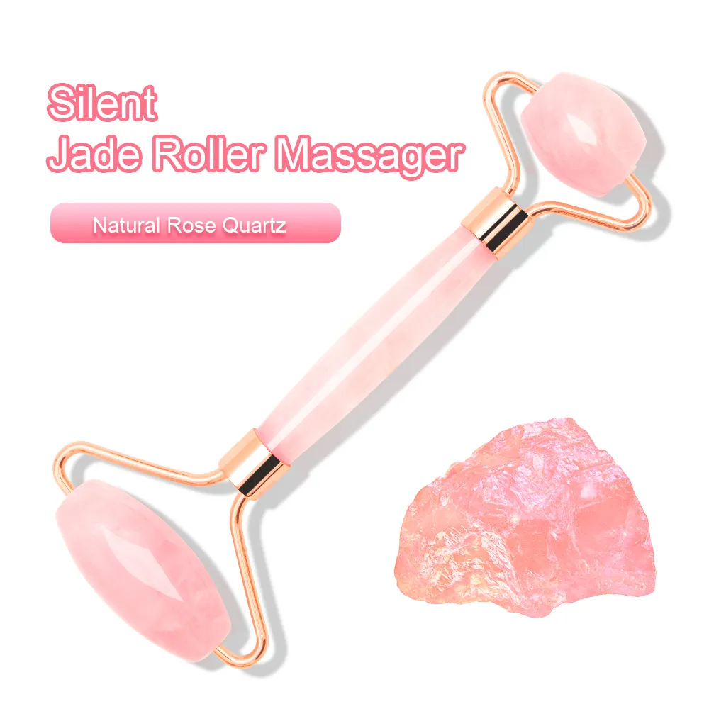 Rose Quartz Gouache Scraper Jade Roller Massage for Face 100% Natural Rose Quartz Facial Massage Jade Roller