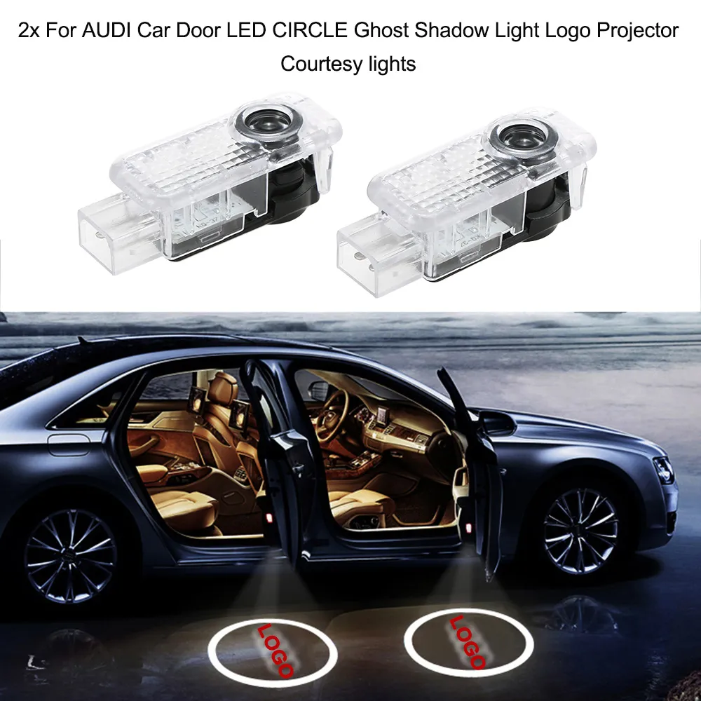 Audi Araba Kapı için Freeshipping 2X LED Daire Hayalet Gölge Işık Logo Projektör Nezaket Işıkları