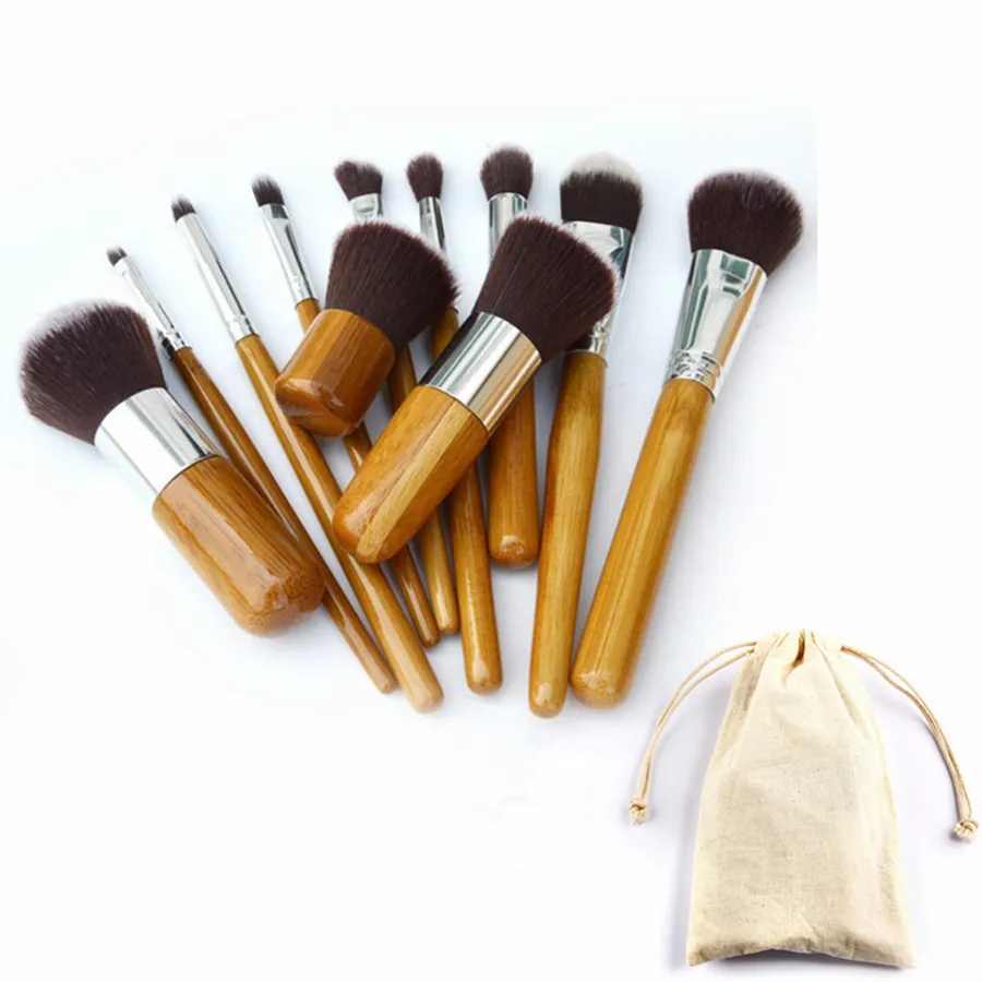 Bamboo Handle Makeup Brushes Set Cosméticos profissionais escova kits Fundação Eyeshadow Brushes Kit Maquiagem Ferramentas 11pcs / RRA744 set