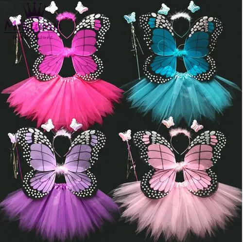 Halloween Cosplay Fairy Angel Wings Insect Theme Costume For Kids Girl Butterfly Wings Costume Performance Dress GB449