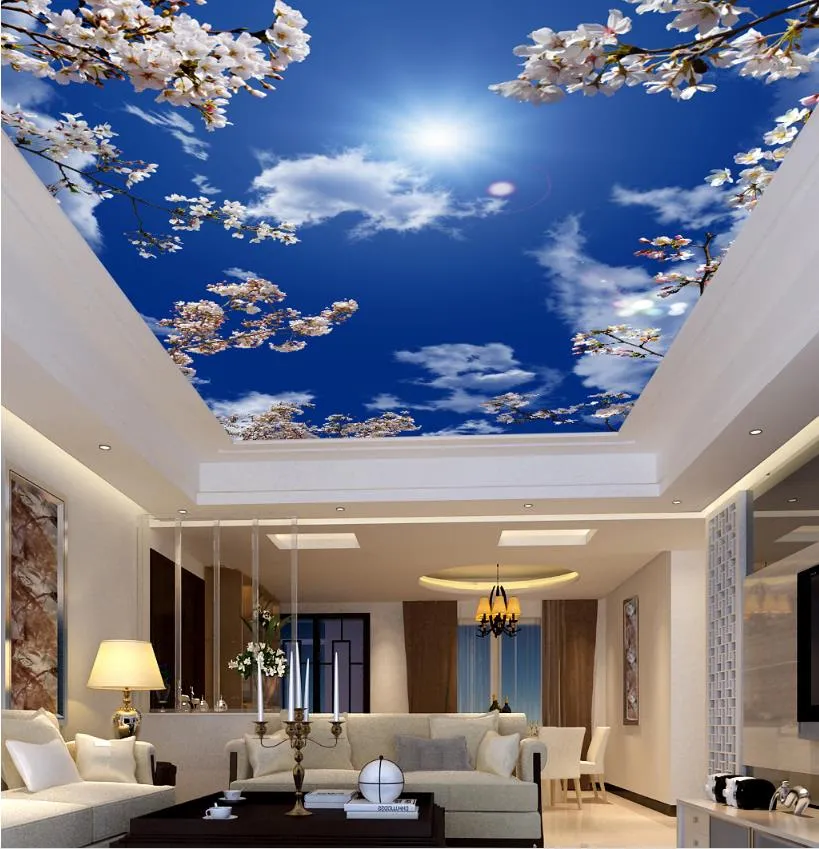 Cutan Herhangi Bir Boyut 3D StereoOriginal mavi gökyüzü, beyaz bulut, perde Duvar Resimleri Duvar Kağıdı Oturma Odası Duvar Kağıtları Ev Dekor Modern Duvar Paintinggut