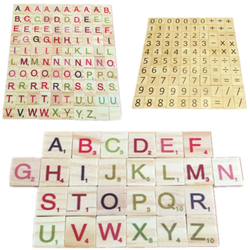 대문자 혼합 나무 스크래블 타일 편지 알파벳 Scrabbles 번호 공예 영어 단어 - 학습 교육 완구 100PCS / 설정 무료 DHL