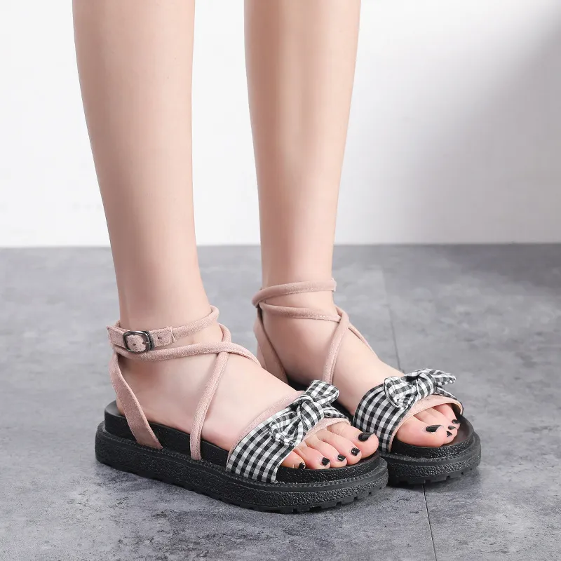 Hot Sale women sandals Bowtie leisure sandals cross tied woman sandal narrow band lady flats summer seaside sandal zy240
