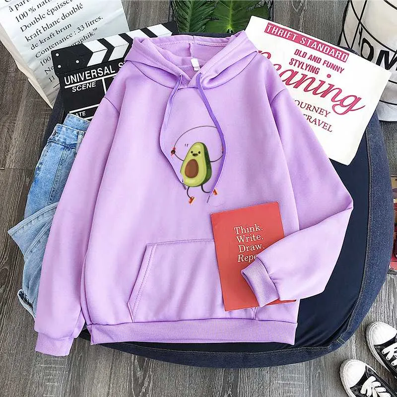 Salta la corda avocado felpa con cappuccio da donna a maniche lunghe calda felpa con cappuccio giacca con cappuccio 2020 abbigliamento sportivo pullover casual coreano