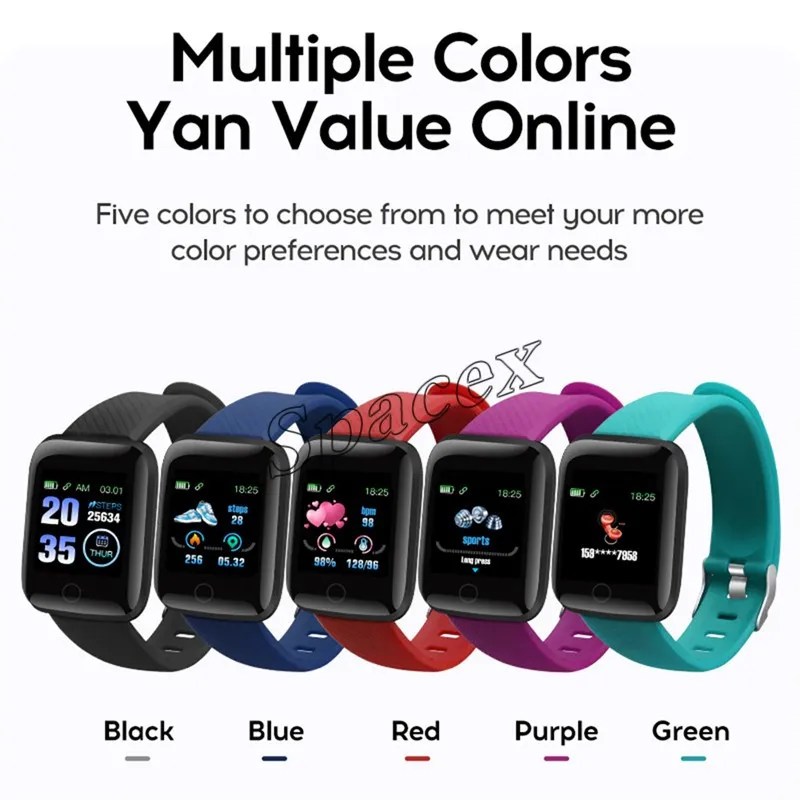 Portátil 116 Plus D13 Pulseiras Pulseiras Esportes Colorido Coração Frequência Monitor de Pressão Sanguínea Tracker Smart Wristband 116Plus S Homens Mulheres Fitness Watches