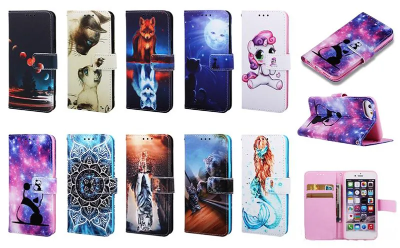 Portefeuille de dessin animé en cuir Flip Stand carte fleur Panda papillon étui pour iphone 11 pro max 6 7 8 plus X XS MAX XR Samsung S20 PLUS Ultra S10