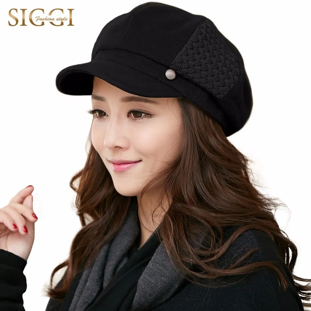 SIGGI 울 혼합 모자 여성 겨울 Newsboy 모자 베레모 화가 바이저 Casquette Gavroche 빈티지 우아한 패션 Gorras68091S18101708