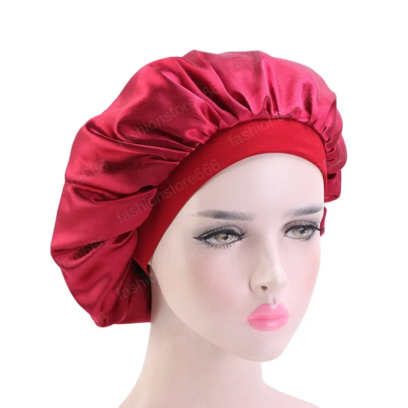 New Women Wide Band Satin Bonnet Soft Satin Night Sleep Hat Silk Head Wrap Shower Cap Women Head Cover Wrap Hat bonnet de nuit