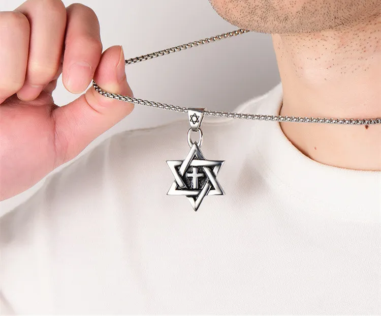 Collana a forma di stella di David, in argento Sterling 925, con