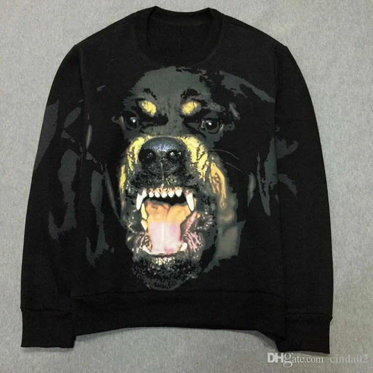 Новая осень зима моды Марка Мужчины Толстовки Повседневная Hoodie Мужской флис DOG Head Printed Мужские рубашки с длинным рукавом