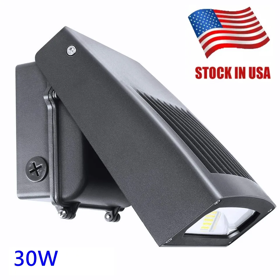 Lager i USA 30W LED Wall Pack Light, 0-90 ° Justerbar lampkropp, 5000K 3300 lumen, 250 Watt HPS / HID Byte 5 års garanti