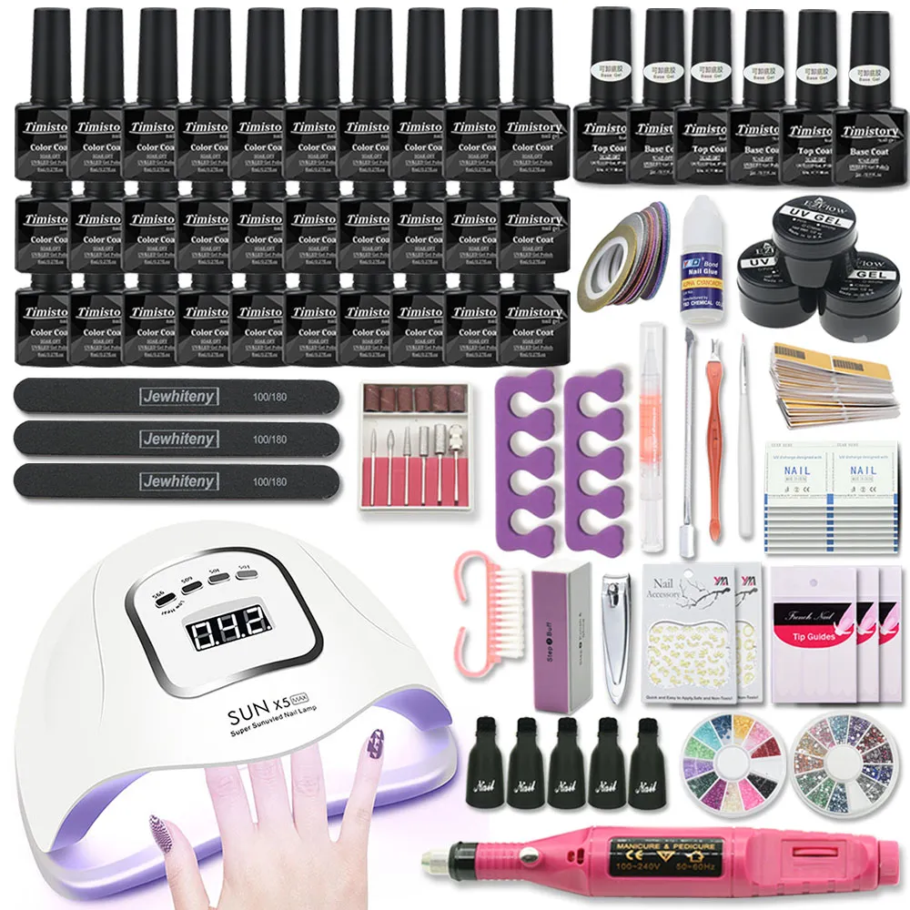 Set manicure per kit per unghie con lampada UV 80W/120W/54W Set di smalti gel colorati 3010 Estensione kit trapano per unghie