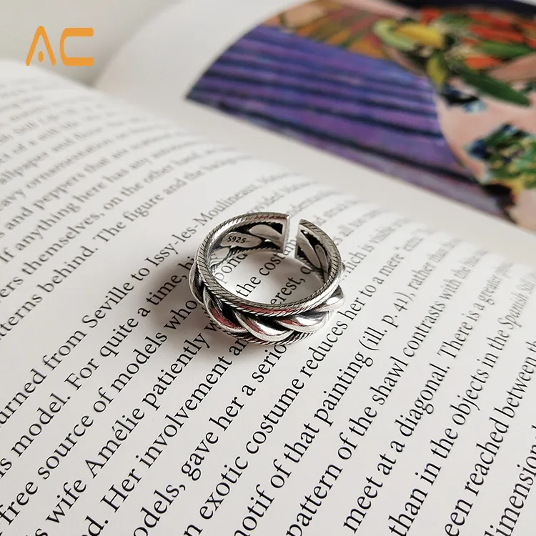 Bague tressée en argent sterling 925 au design simple, pour femmes et hommes, à offrir en cadeau et à porter au quotidien