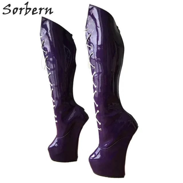 Sorbern Sailor Moon Cosplay Anime Çizme Kadın Patent Diz Yüksek Çizmeler Heelless At Tırnak Ayakkabı Unisex Özel Buzağı Boyutu Mor