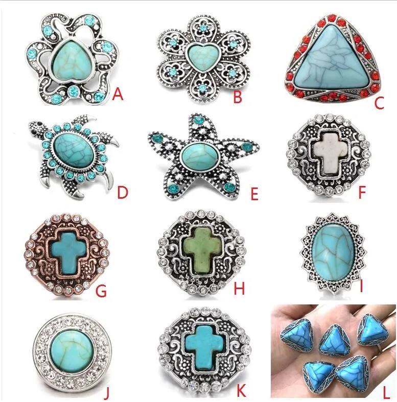Noosa Turquoise 18mm Snap Button Cross Natural Stone Triangle Love Heart Chunks DIY Ginger Snap Button Charms Bracelet Necklace Jewelry
