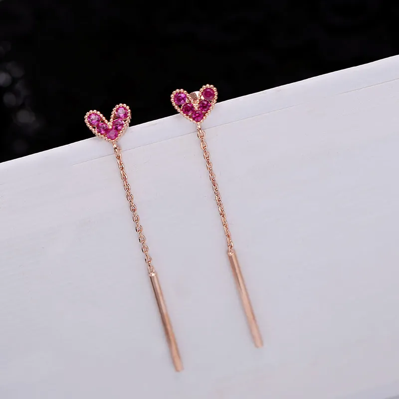 Senior Designer Rose rouge amour boucles d'oreilles tempérament féminin Corée gland fille net célébrité longue personnalité boucles d'oreilles simples exquis dames boucles d'oreilles bijoux