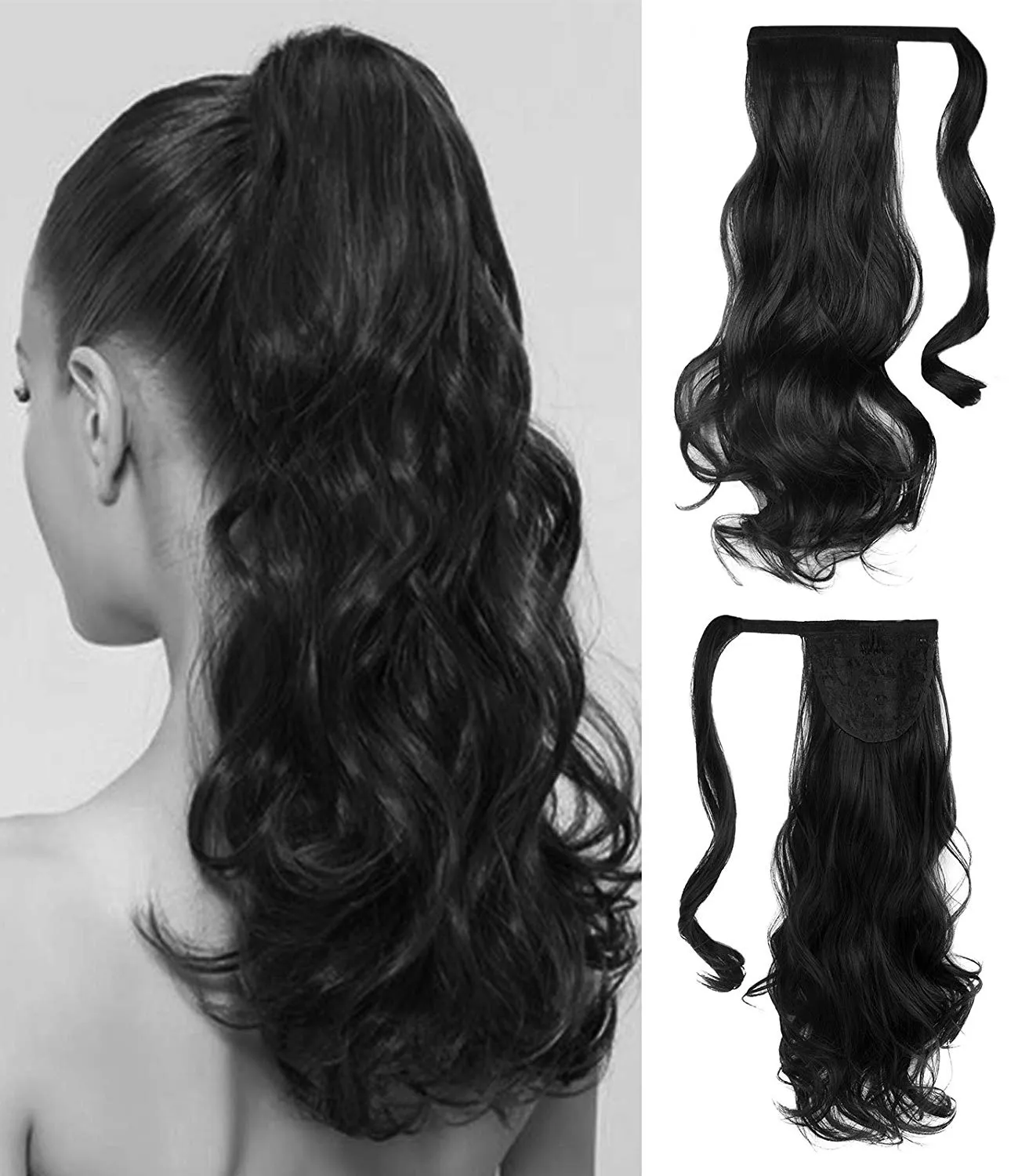 9A Ponytail Wrap Clip Hair Extensions 100% Virgin Brazilian Peruvian Malaysian Indian Remy Human Wavy Hair Horsetail Color 1B