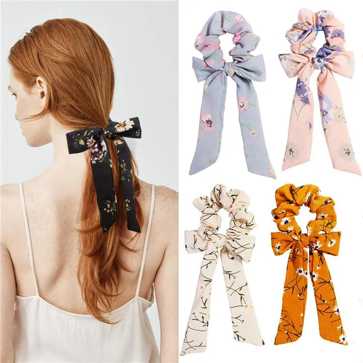 8 styles filles fleur imprimé bandeau prêle cheveux corde élastique nœud papillon bandes de cheveux filles cheveux ruban cravate accessoires