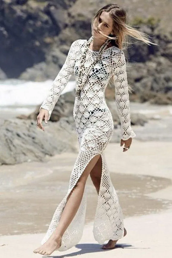 Vestido longo branco de sales praia
