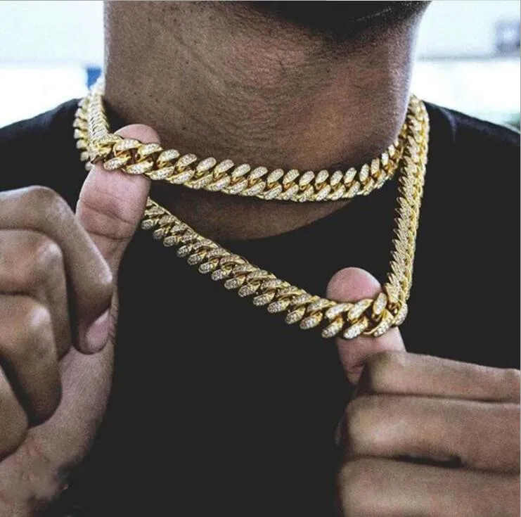 Cadena de oro Hip Hop18MM para hombres, collar de cadena con diamantes, joyería, collar de eslabones cubanos, collar Punk de moda de 18,20, 24,30 pulgadas