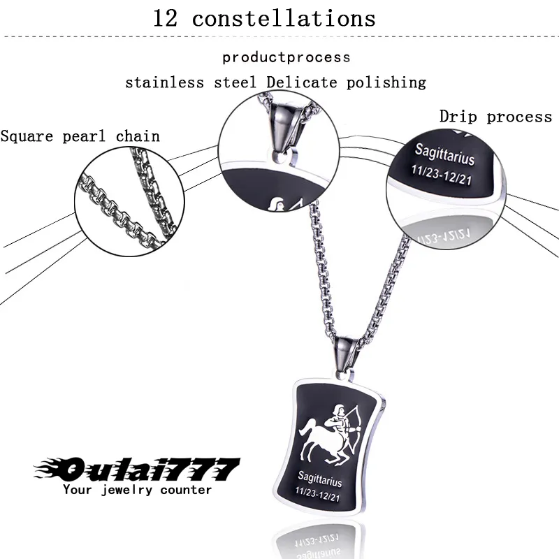 12 constellation silver necklace mens chains pendants stainless steel male accessories gold chain necklace jewelry on the neck232f