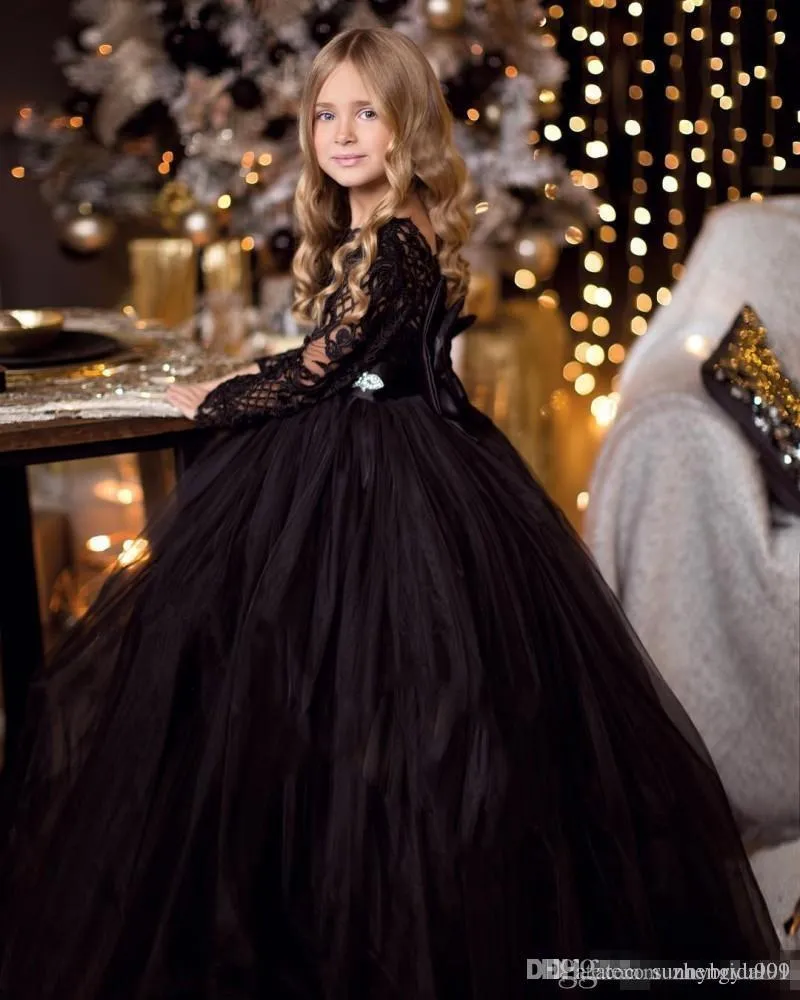 スパゲッティレースとチュールフラワーガールドレスウェディングホワイトボールガウンプリンセス女の子Pageant Gowns Children Commandion Dress