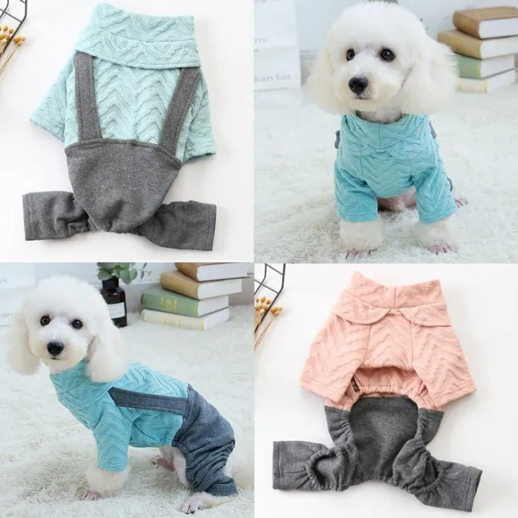 Outono nova roupa do cão Teddy ocasional de quatro patas suspensórios macacão de uma peça roupas de outono e inverno pet cão de estimação roupas outwears casaco