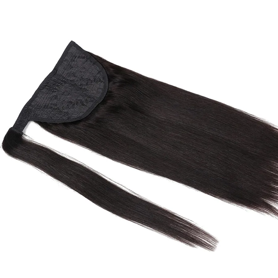 9A Grade Straight Ponytail Hair Extensions 100% Real Virgin Brazilian Remy Mänskliga hår Peruanska Malaysiska Indiska klipp i hårförlängning 120g