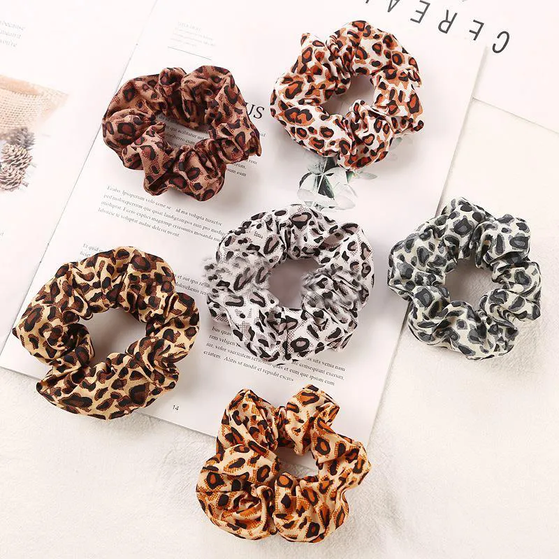 BRand NEW 6Color Women Girls Chiffon Leopard Anello elastico Legami per capelli Accessori Ponytail Holder Hairbands Elastico Scrunchies INS