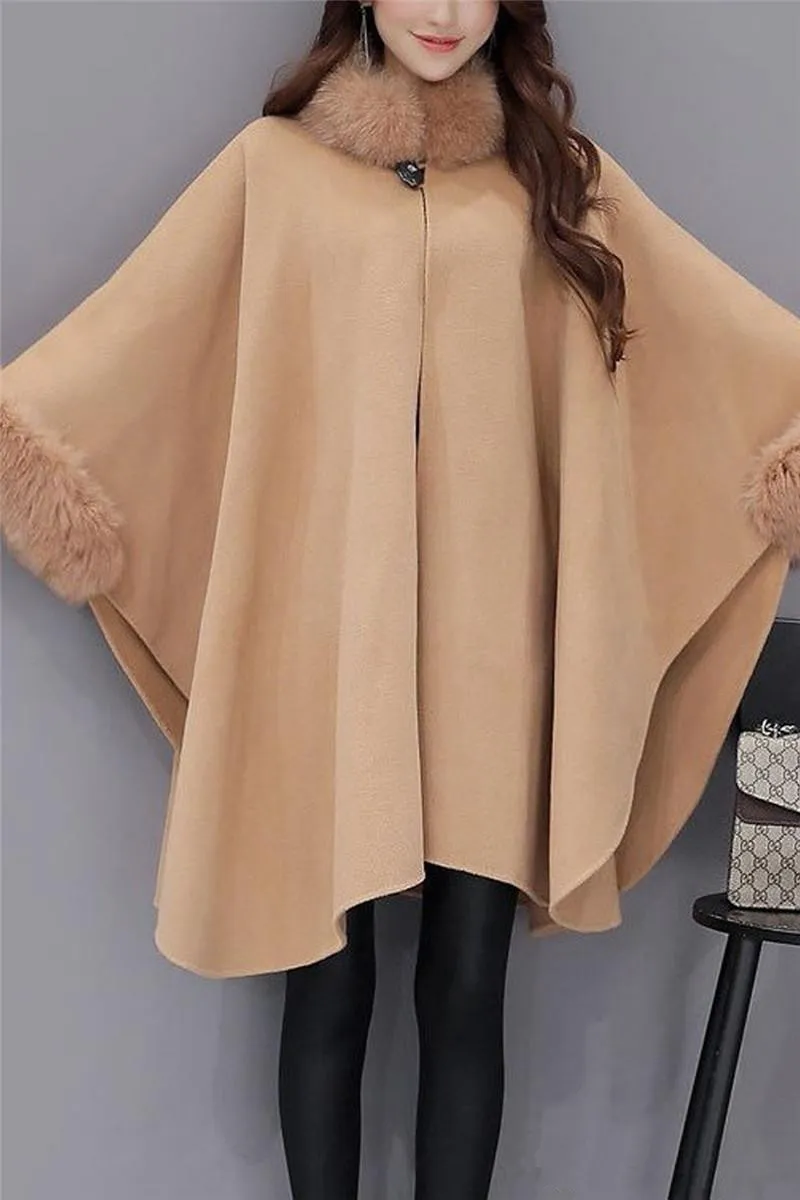 Winter Fledermaus Mantel, Plus Größe Winter Cape Mantel, Woll Mix Poncho Jacke Mantel, Oversized Cape mit Knöpfen, Midi Cape Mantel mit Taschen