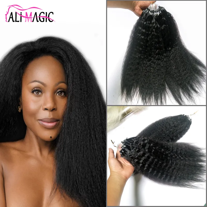 Kinky Straight Curly Micro Loop Haarverlenging Micro Ring Haar 18 "20" 22 "24" 70g 100g 10 kleuren beschikbaar China fabriek groothandel goedkoop