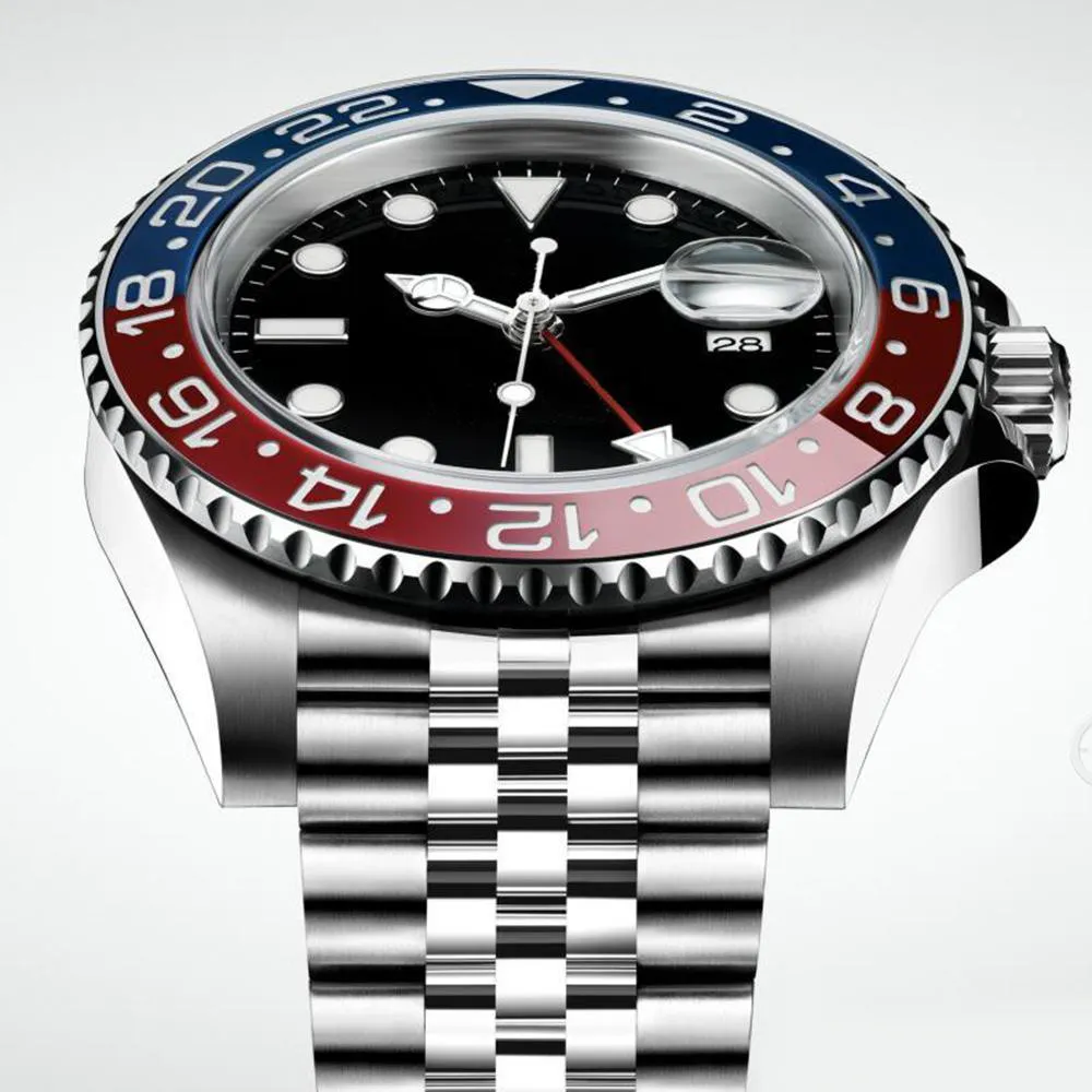 Новая модная прибытие мужские наручные часы Базель Красная синяя часы из нержавеющей стали 126600 Автоматические движения мужские наручные часы2472