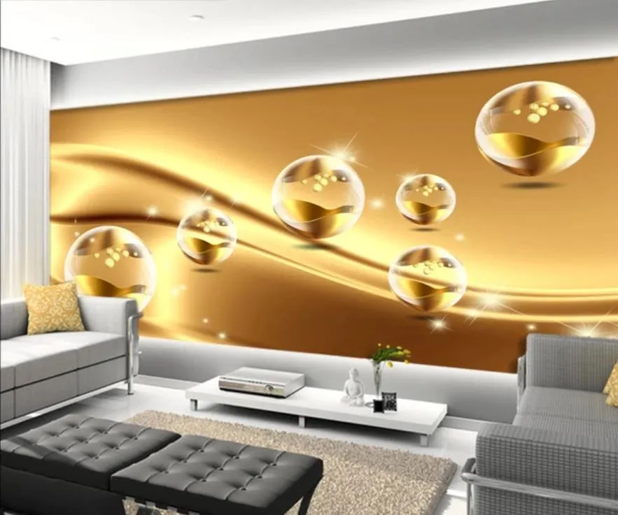 Beställnings- foto tapet Modern Golden Wallpapers Line Sphere Dekoration High-end väggmålning bakgrundsvägg