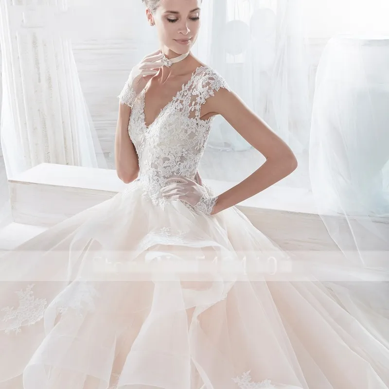 casual dress with sleeves for women Fairy Illusion Lace Top A-line Sheer Flowy Champagne Wedding Dress