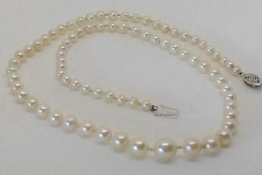 9-10mm 925silver White Gold Cultured Pearls Necklace 18Inch hand knotedGJN