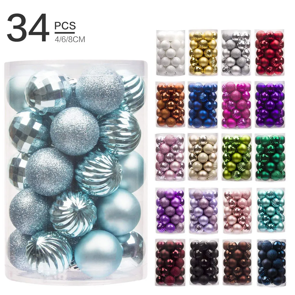 34PC 40mm 60mm 80mm Jul julgransboll Juldekorationer för Home Bauble Hängande Hem Party Ornament Decor Christmas Supplies