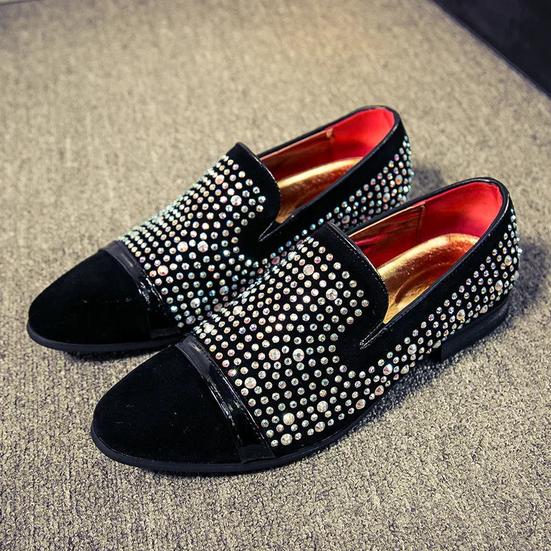 Fashion Luxury Designer Brand Black Rhinestones Loafers Shoes Men