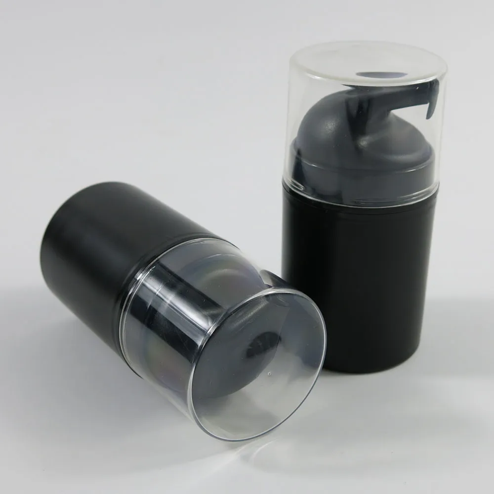 10 x 50ml黒いプラスチック走行ポータブルエアレスポンプローション肘の瓶5/3オンス小包女性化粧品鍋