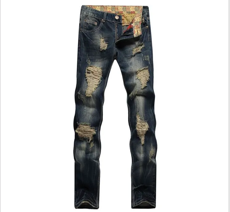 Distressed Ripped Jeans for Men Slim Fit, Straight Leg, Vintage Style,  All-Season Denim, Fashionable Biker Jeans