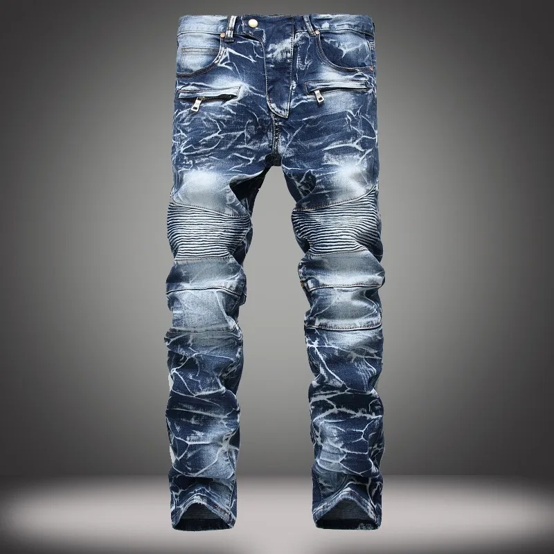 Ny ankomst Brand Mens Snow Designer Fashion Slim Skinny Biker Casual Rak motorcykel Jeans Högkvalitativa förstörda byxor