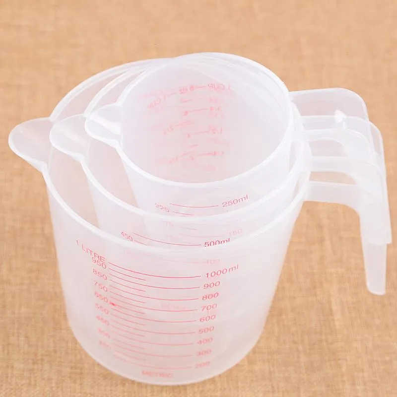 250/500/1000ml High Quality Plastic Measuring Cup Clear Scale Show Transparent Mug +Handle Pour Spout 3 sizes Measuring Device LZ1697