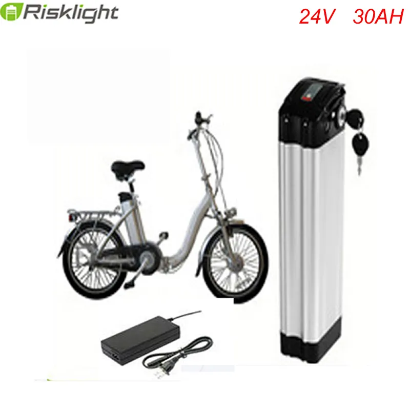24 V 30 Ah Lithium-Ionen-E-Bike-Akku, Aluminiumgehäuse, Fahrrad-Elektrofahrrad-Akku, 24 V, 700 W, mit Ladegerät und BMS