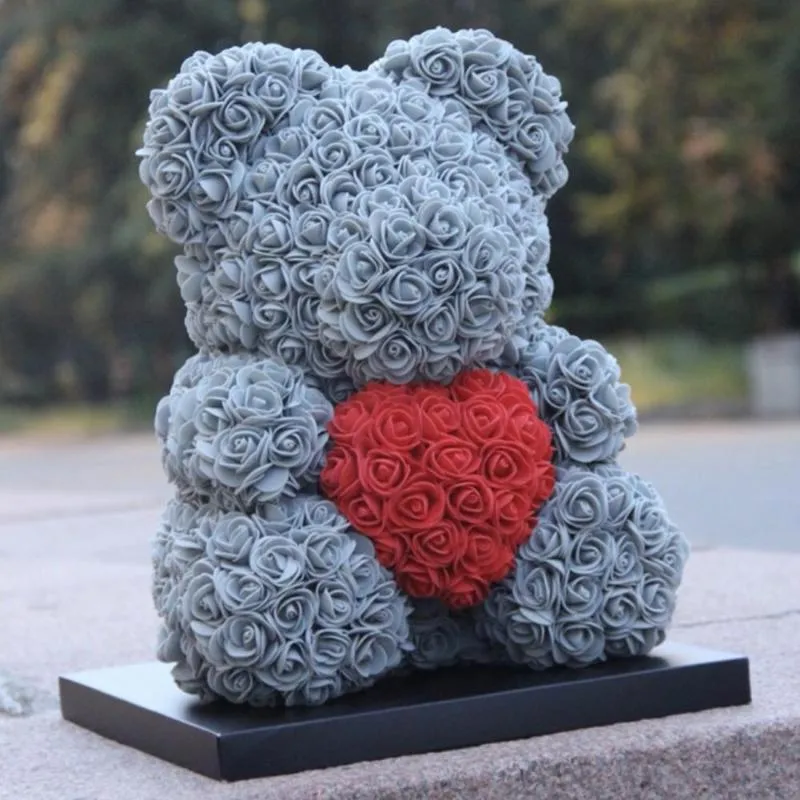 Flores de rosa DIY de 38 cm Teddy Bear Decoração de Decoração de Casamento Urso de Boste com Love Heart Rose Urso do Dia dos Namorados Presente para meninas decoração de crianças