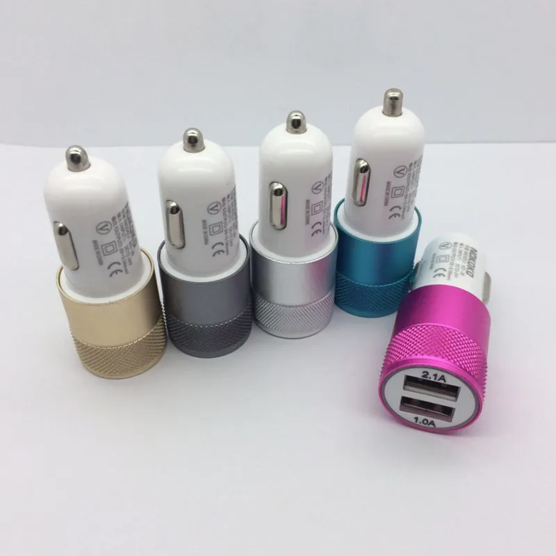 Car Charger Aluminum alloy Metal Dual USB Port Universal Real 1A for Smart Phone Small Steel Gun Pattern 1200PCS/LOT