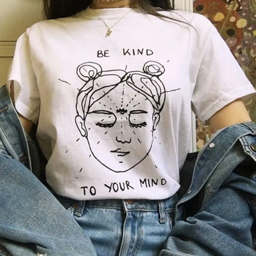 Sé amable con tu mente, camisetas divertidas, camiseta gráfica Mind, camisetas Grunge estéticas de manga corta de verano, camisetas para mujer, ropa