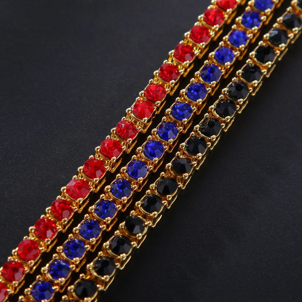 Iced Out 1 Row Tennis Bracelet Full Colored Red Blue Black A Rhinestones Gold Silver Color Fashion Hiphop Bracelets Jewelry Bling267D