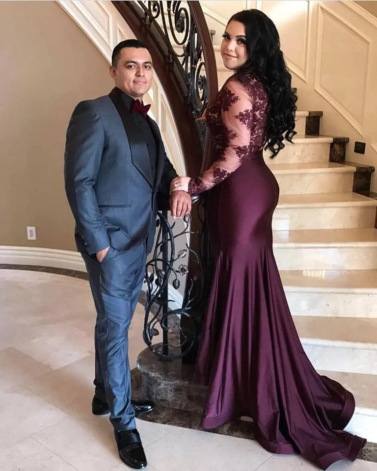 Customizable 2019 Dark Burgundy Mermaid Long Sleeve Prom Dresses With V Neck Long Sleeves And Lace Applique Perfect For Saudi Formal Parties From Dresstop 121.32 DHgate.Com