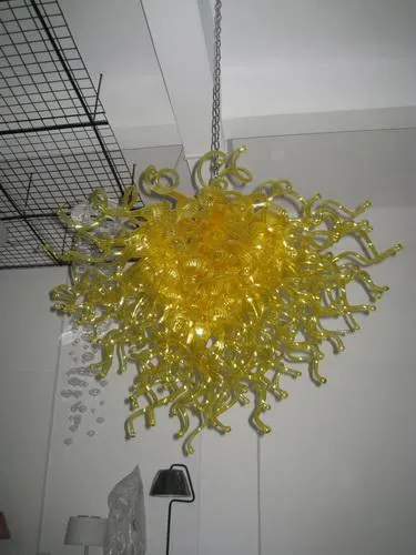 Lampada a sospensione in vetro giallo soffiato al 100% CE UL in vetro borosilicato di Murano Dale Chihuly Art